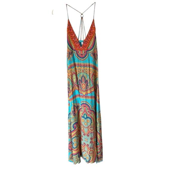 Hale Bob Turquoise Blue Long Beaded Front Dress size medium - Picture 1 of 8